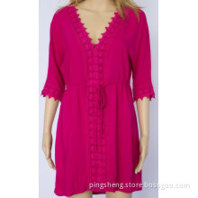 Mid-length Dress with Rose Redcolor